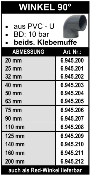 90° Winkel aus PVC-U
